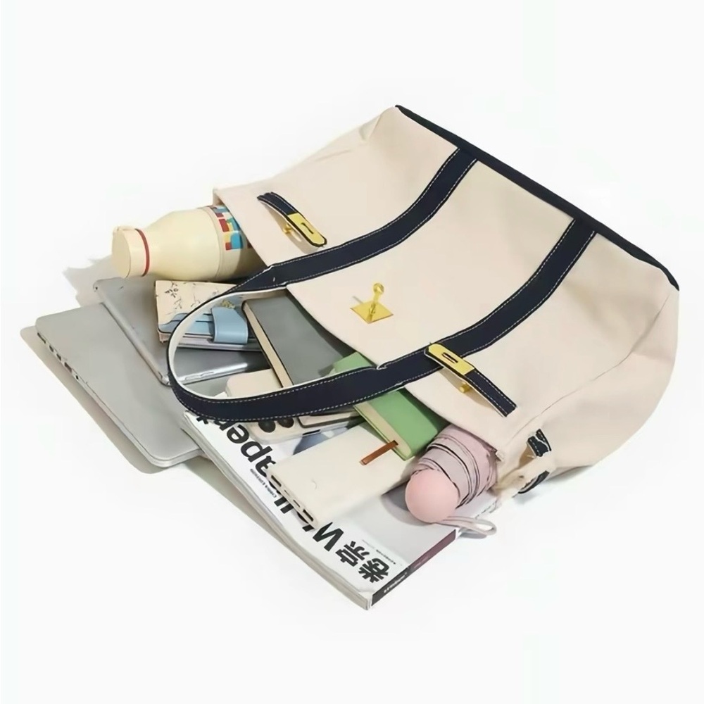 Boatkin Canvas Two-Tone Tote Bag - Navy with Gold Hardware - Picture 6 of 8